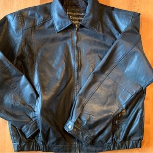 Black Leather Bomber Jacket Oversized Vintage